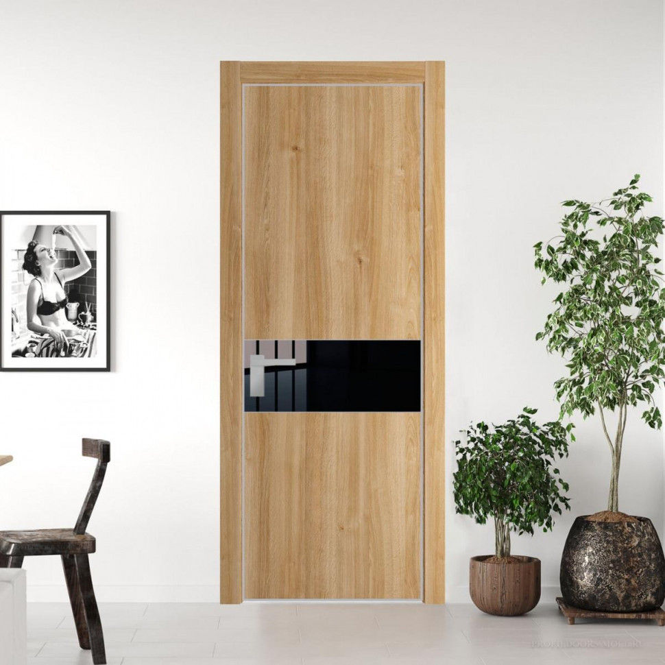 Межкомнатная дверь ProfilDoors 17 NE Дуб Карамель с кромкой Матовая с стекляной вставкой черный лак