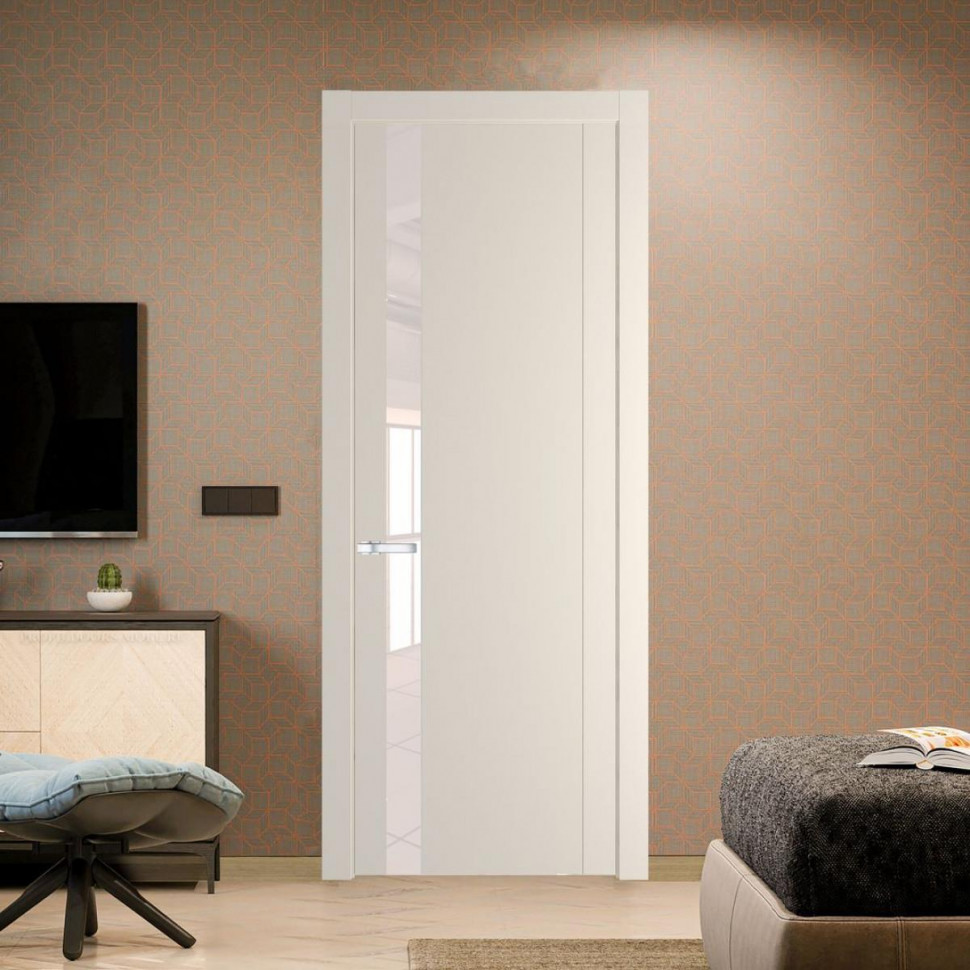 Межкомнатная дверь ProfilDoors 1.2P Кремовая Магнолия Lacobel Перламутровый лак молдинг Серебро