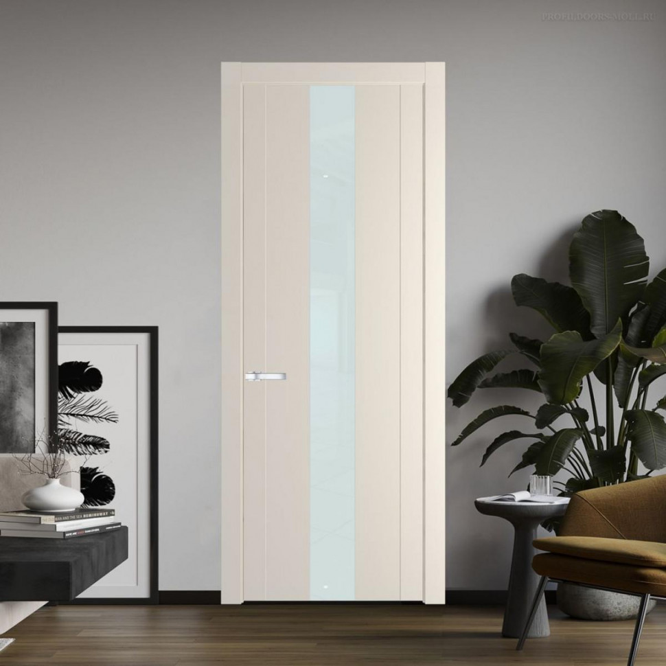 Межкомнатная дверь ProfilDoors 1.9P Кремовая Магнолия Lacobel Белый лак молдинг Серебро