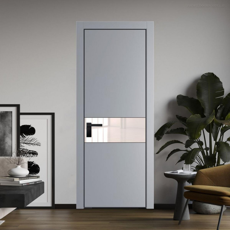 Межкомнатная дверь ProfilDoors 17 PE с вставкой из стекла перламутровый лак Смоки с алюминиевой кромкой Черный