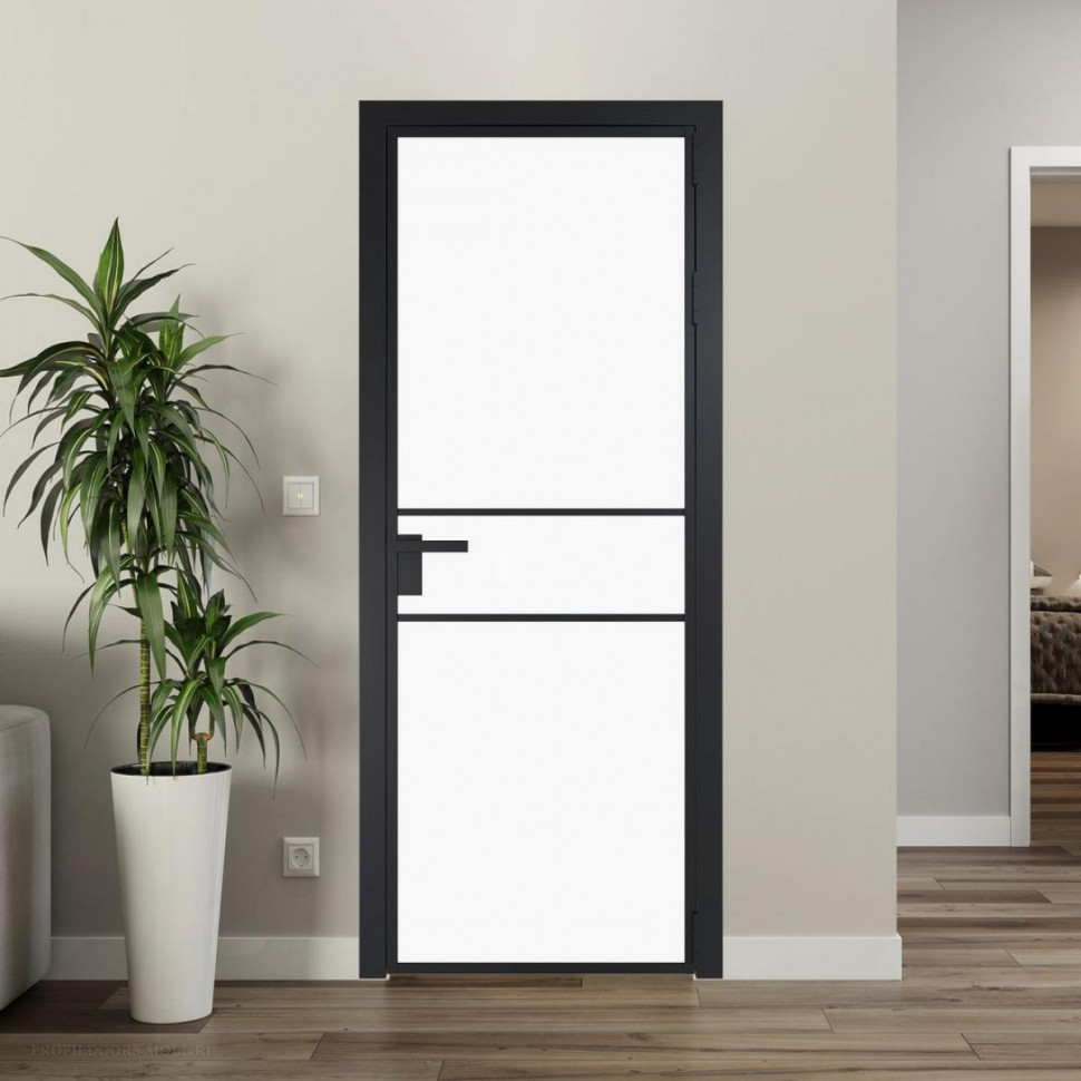 Межкомнатная дверь ProfilDoors 2 AG стекло Монохром белый просветленный триплекс цвет профиля Черный матовый