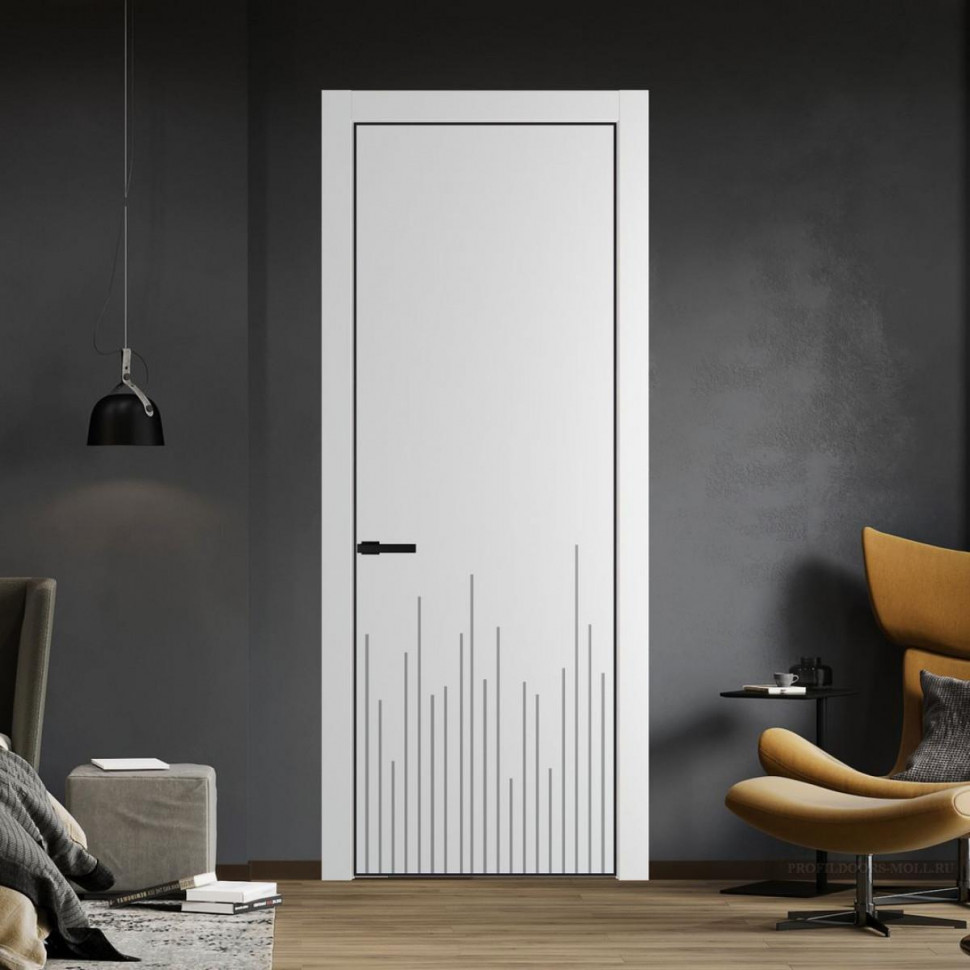 Межкомнатная дверь ProfilDoors 7 PE с фрезерованным рисунком Крем Вайт с алюминиевой кромкой Черный