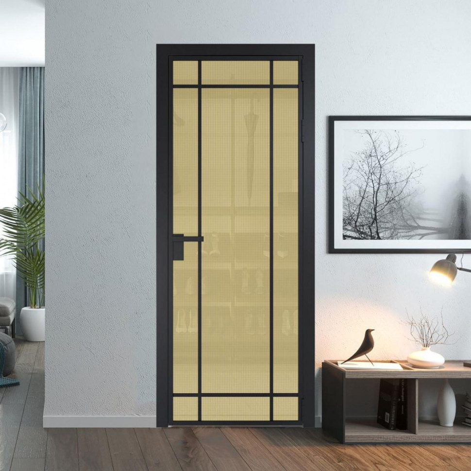 Межкомнатная дверь ProfilDoors 5 AG стекло Кризет золото цвет профиля Черный матовый