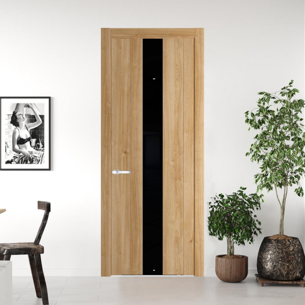 Межкомнатная дверь ProfilDoors 1.9 N Дуб Карамель с вставкой стекла черный лак