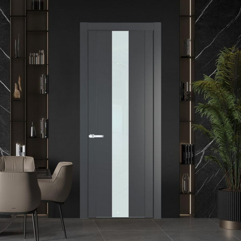 Межкомнатная дверь ProfilDoors 1.9P Графит Lacobel Белый лак молдинг Серебро