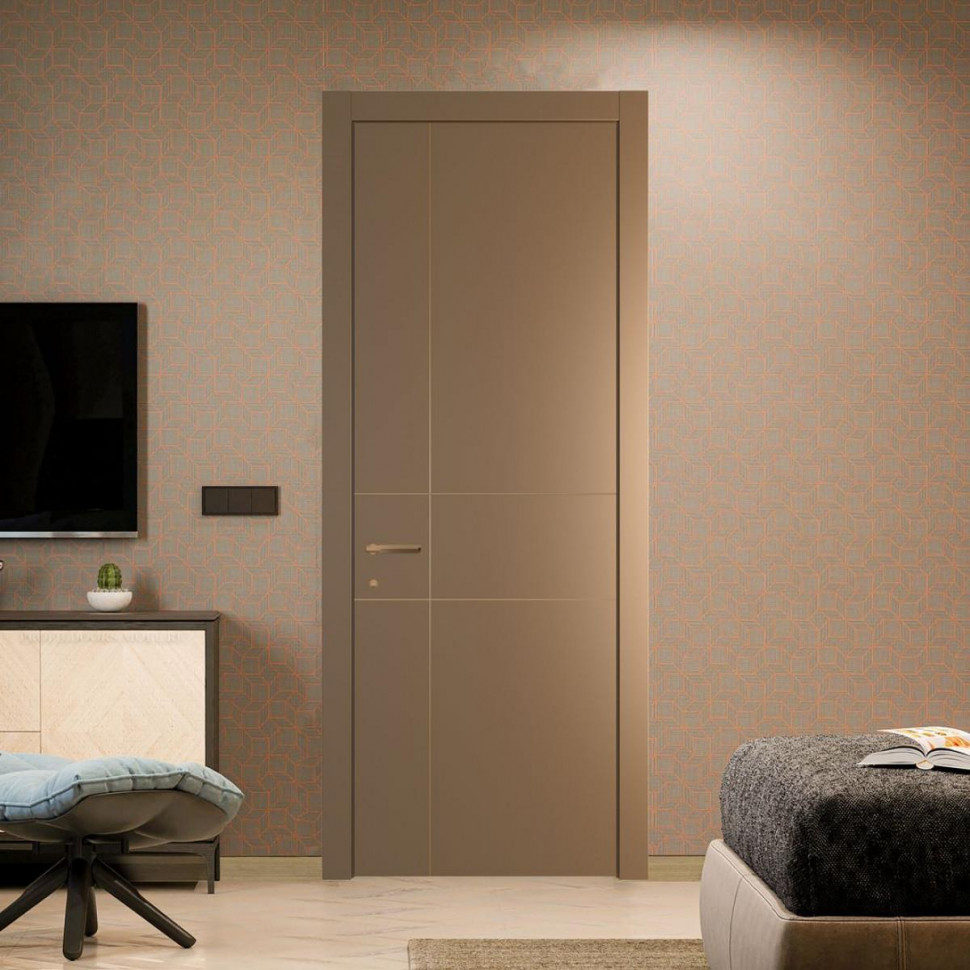 Межкомнатная дверь ProfilDoors 46 PWB Перламутр золото глухая с молдингом из латуни 4 мм