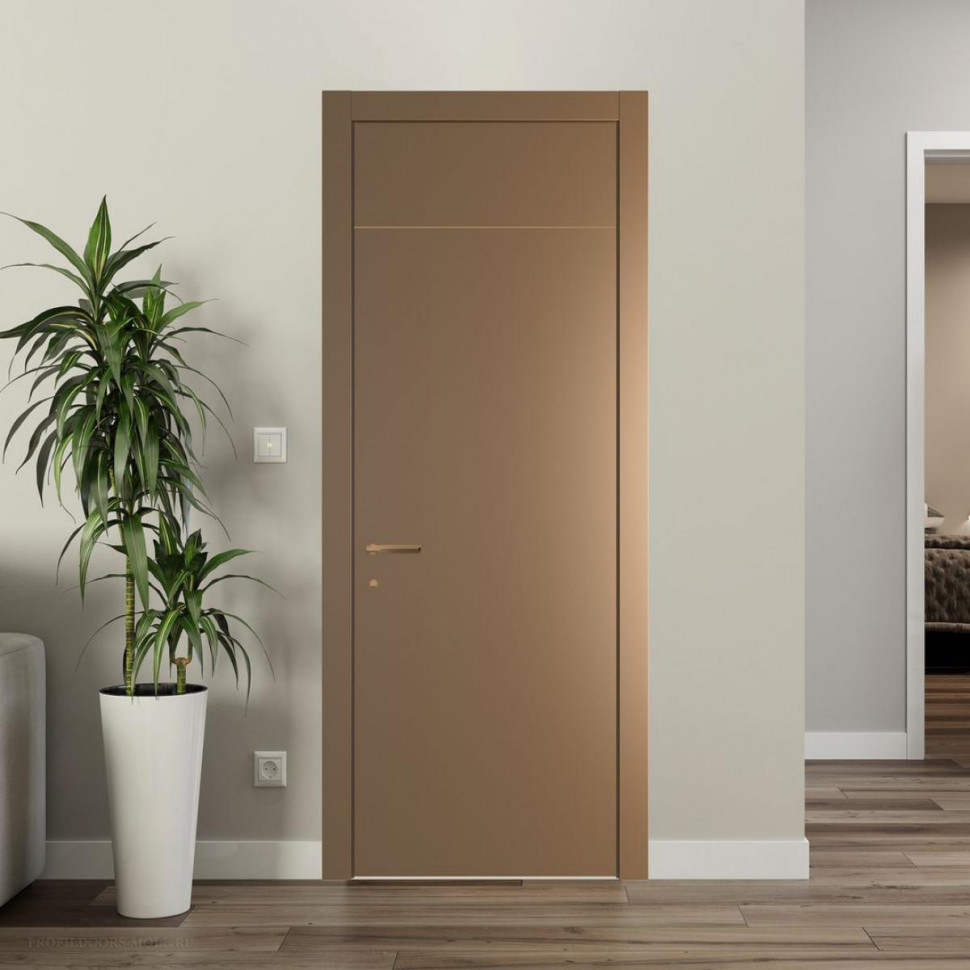 Межкомнатная дверь ProfilDoors 42 PWB Перламутр золото глухая с молдингом из латуни 4 мм