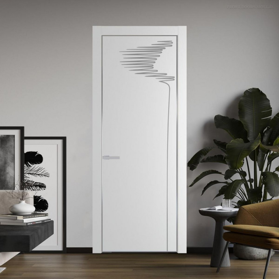 Межкомнатная дверь ProfilDoors 25 PE с фрезерованным рисунком Крем Вайт с алюминиевой кромкой Серебро