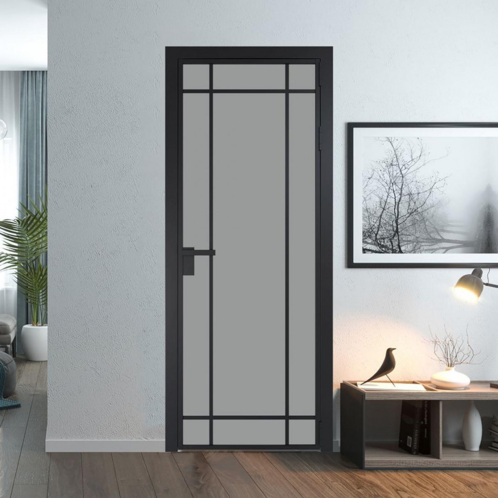 Межкомнатная дверь ProfilDoors 5 AG стекло Монохром серый триплекс цвет профиля Черный матовый