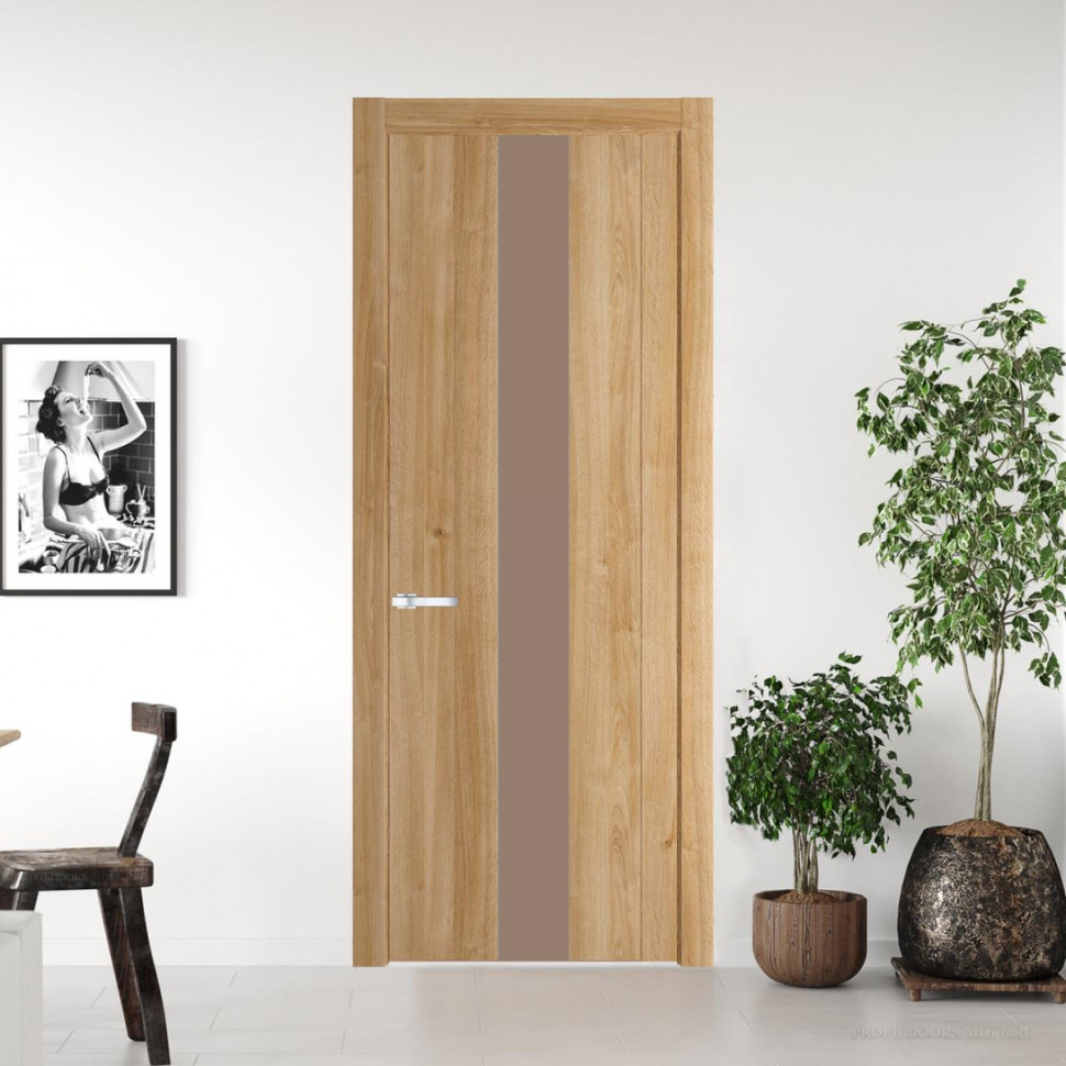 Межкомнатная дверь ProfilDoors 1.9 N Дуб Карамель с вставкой стекла монохром капучино