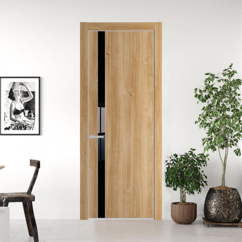 Межкомнатная дверь ProfilDoors 18 NE Дуб Карамель с кромкой Матовая с стекляной вставкой черный лак