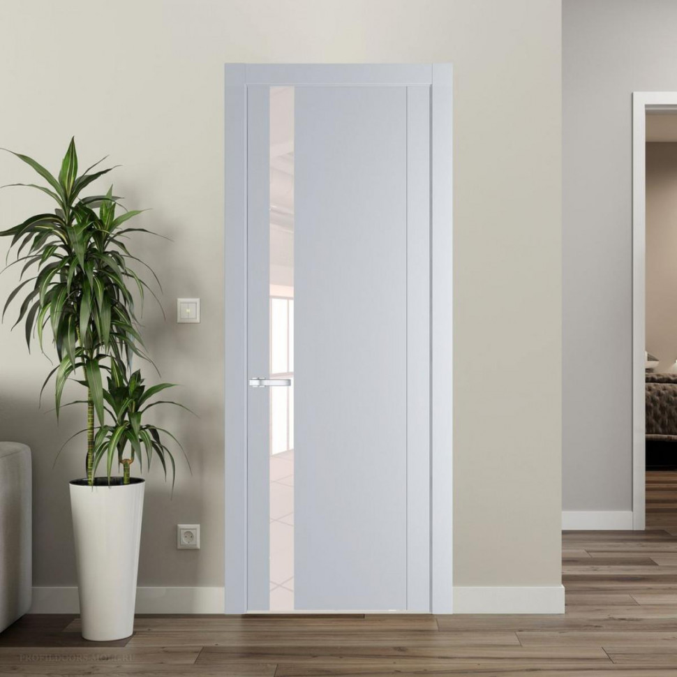 Межкомнатная дверь ProfilDoors 1.2P Лайт Грей Lacobel Перламутровый лак молдинг Серебро