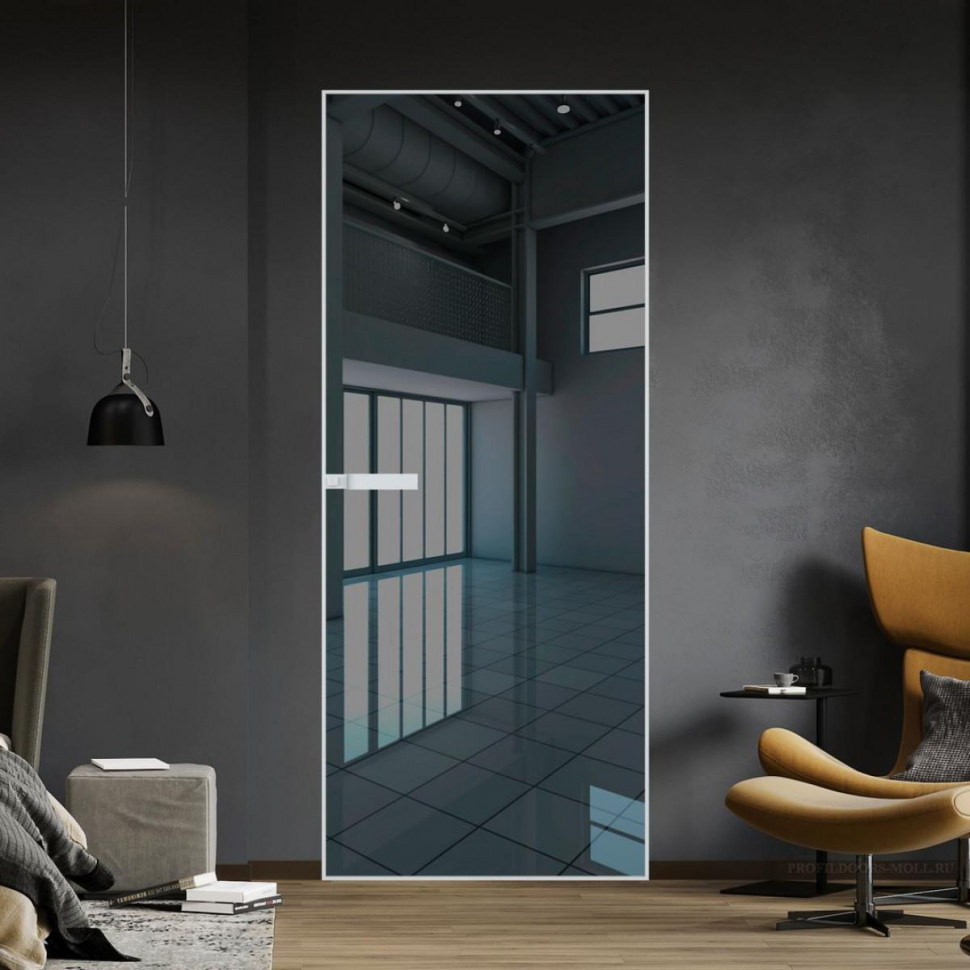 Межкомнатная дверь ProfilDoors 1 AGN стекло Зеркало Grey профиль Вайт короб без наличника