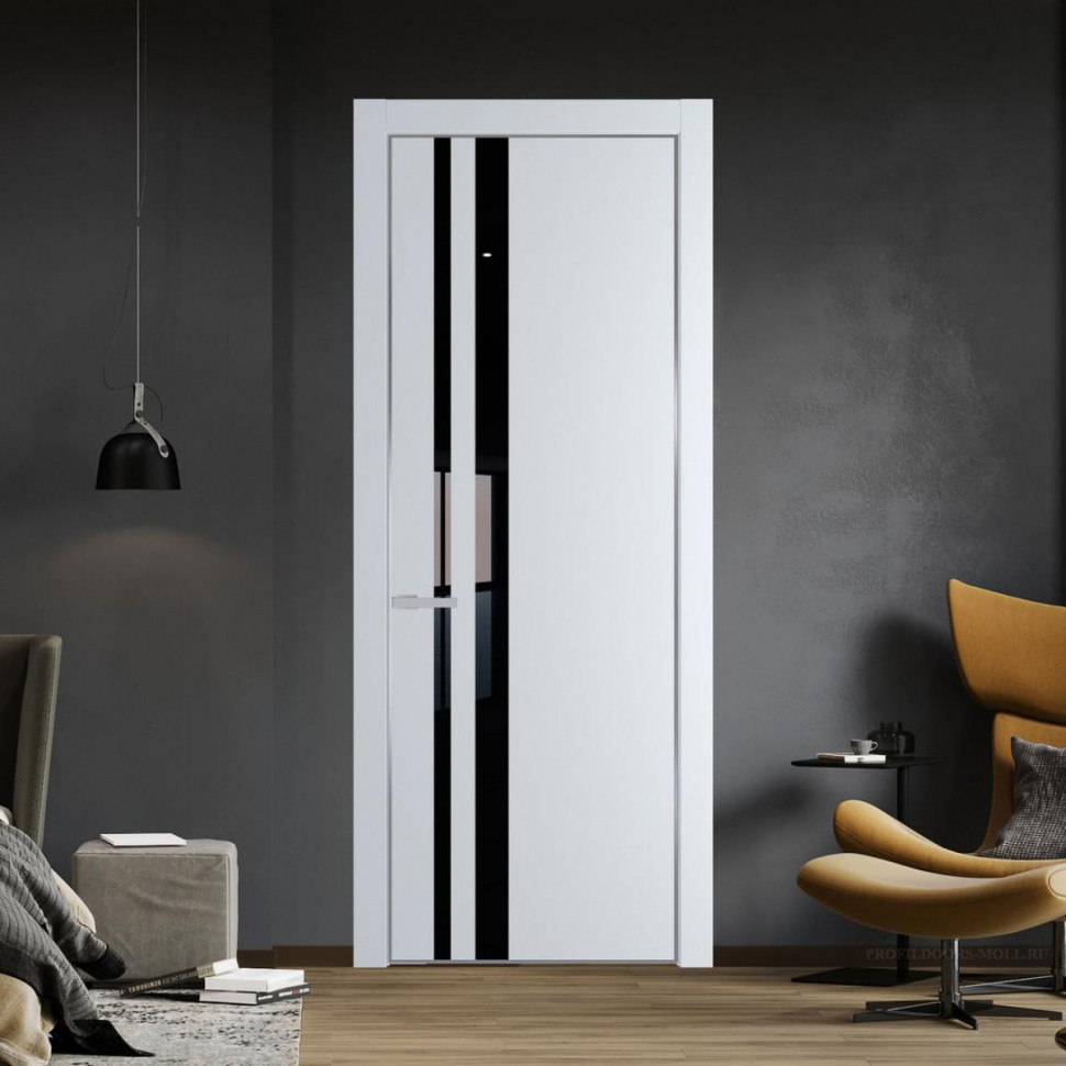 Межкомнатная дверь ProfilDoors 20 PA Вайт с профилем Серебро с стеклом Lacobel Черный лак