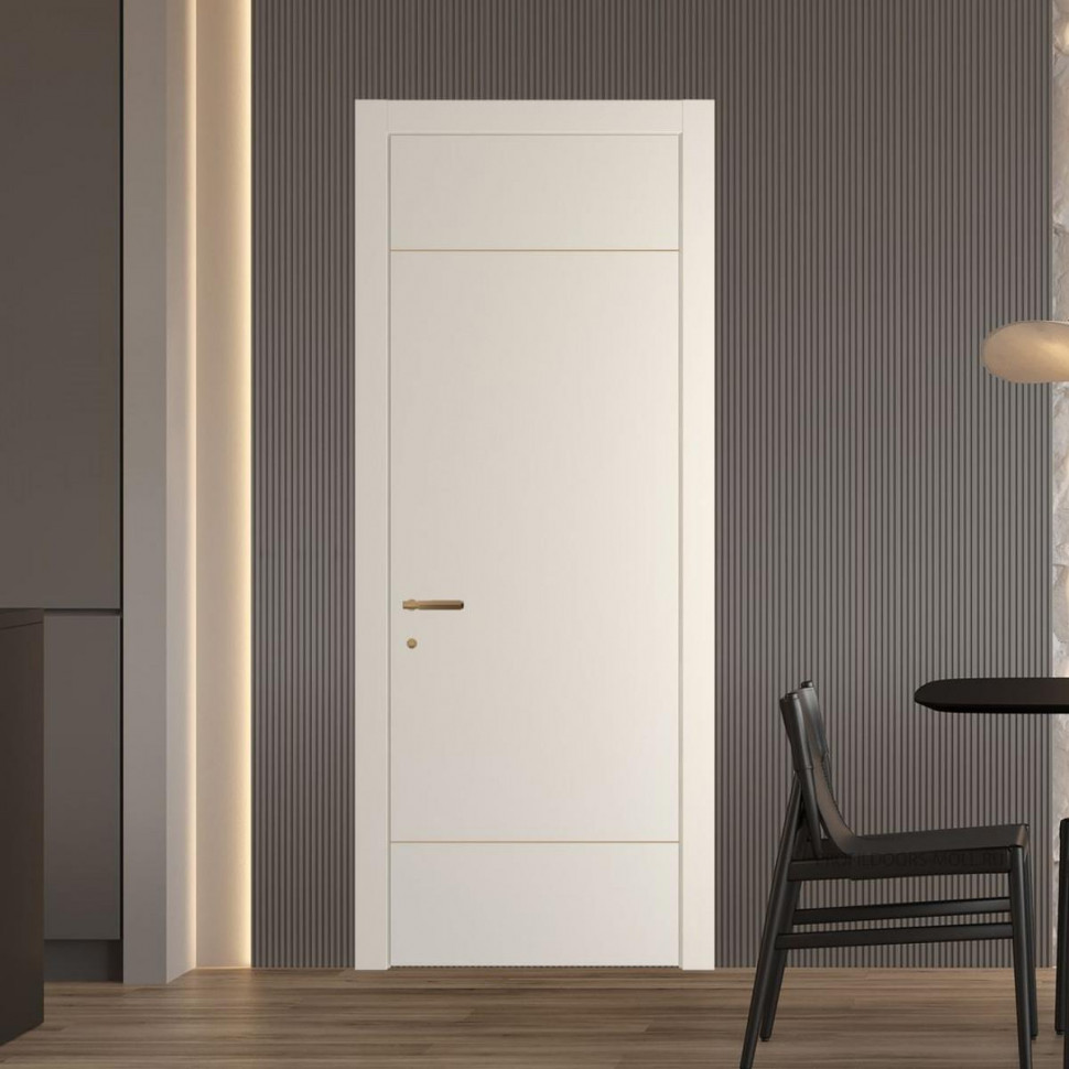 Межкомнатная дверь ProfilDoors 43 PWB Кремовая Магнолия глухая с молдингом из латуни 4 мм