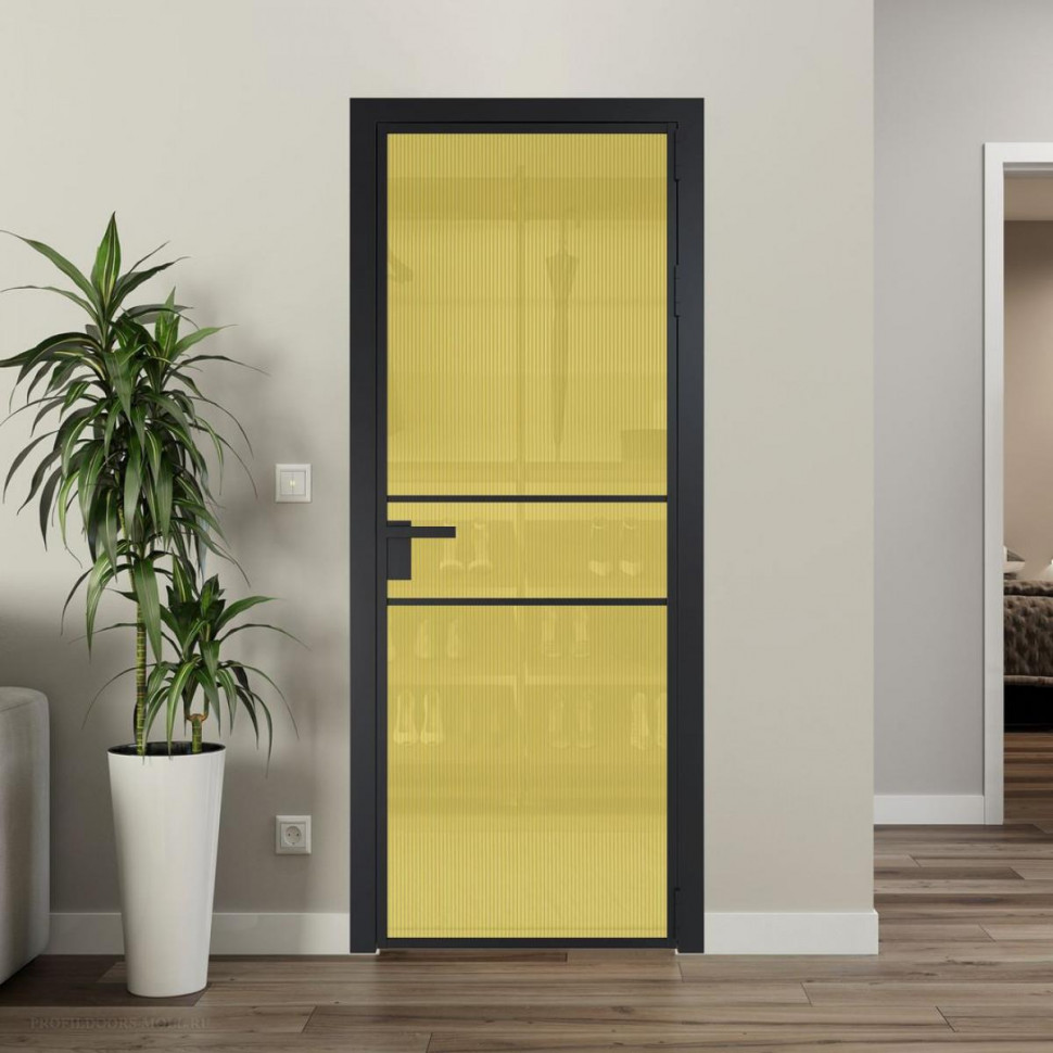 Межкомнатная дверь ProfilDoors 2 AG стекло Мору золото цвет профиля Черный матовый