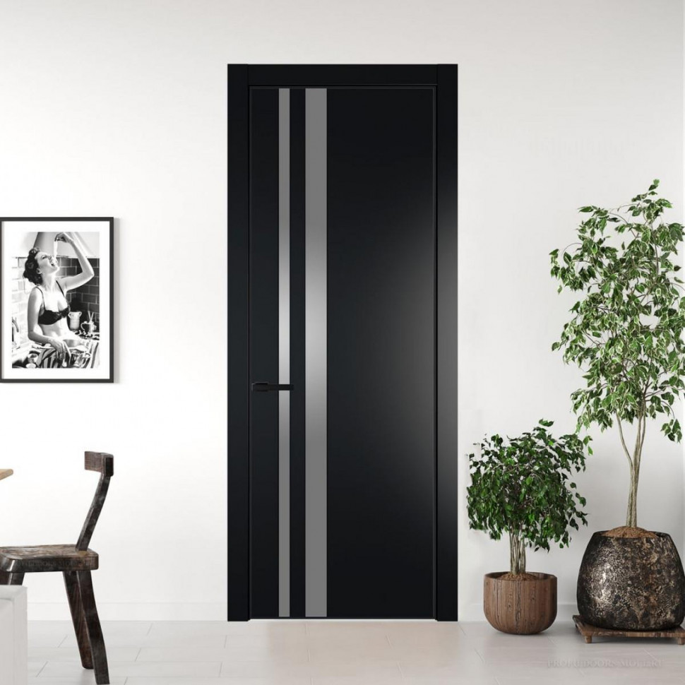 Межкомнатная дверь ProfilDoors 20 PA Блэк с профилем Черный с стеклом серебро матлак