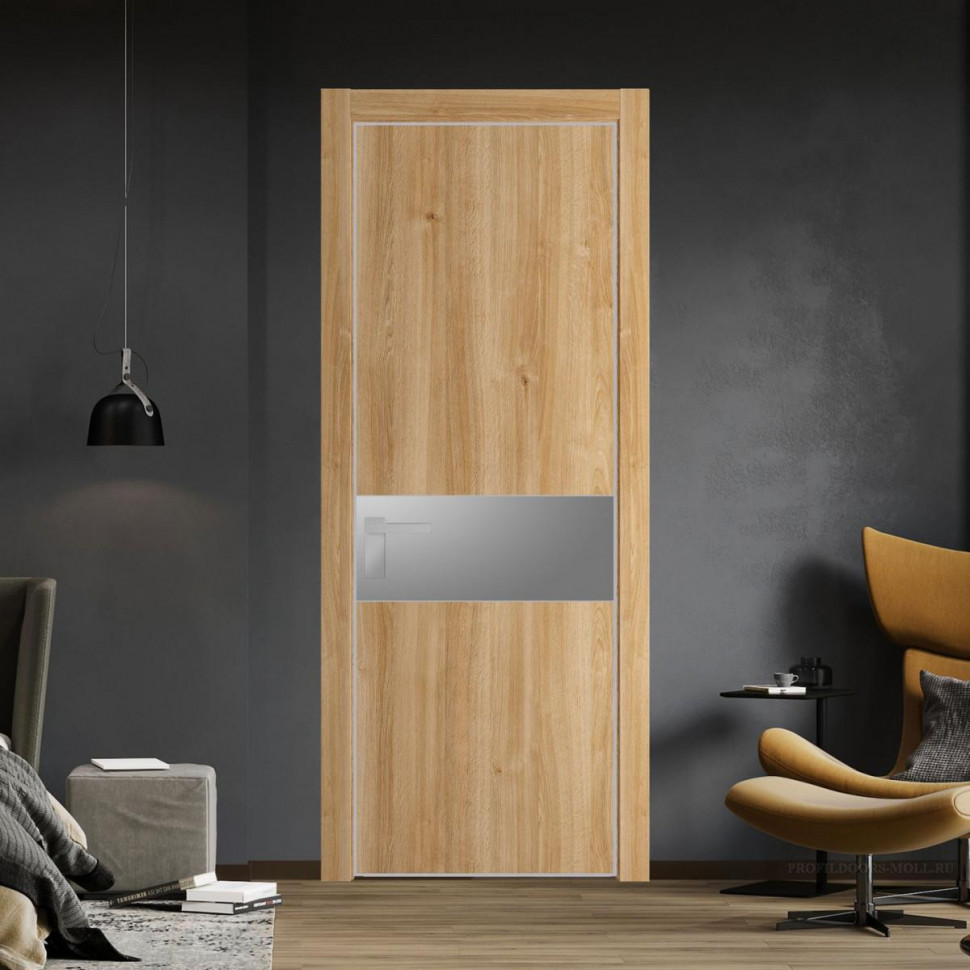 Межкомнатная дверь ProfilDoors 17 NE Дуб Карамель с кромкой Матовая с стекляной вставкой серебро матлак