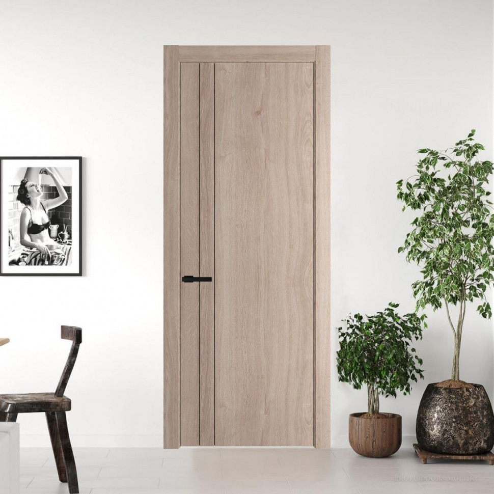 Межкомнатная дверь ProfilDoors 12 NW Дуб Сонома молдинг Черный матовый Глухая