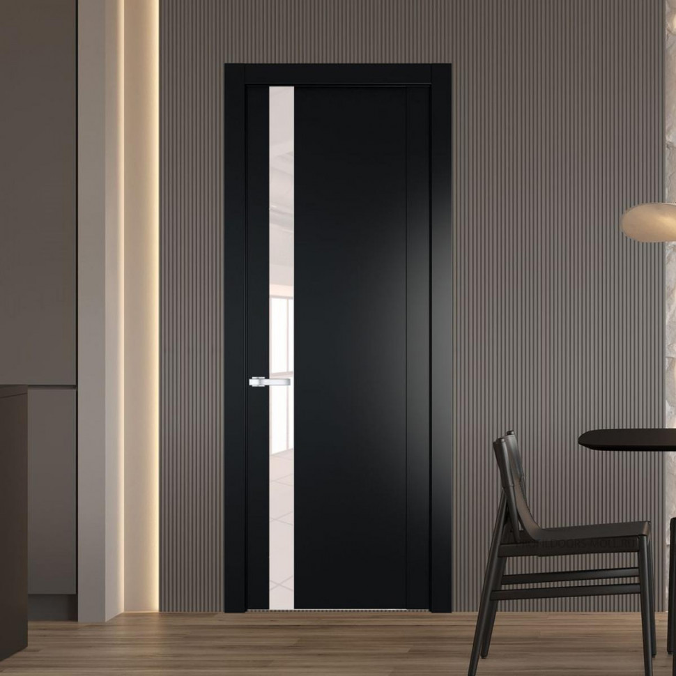Межкомнатная дверь ProfilDoors 1.2P Блэк Lacobel Перламутровый лак молдинг Серебро