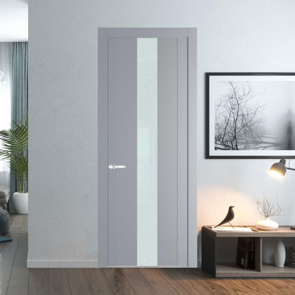 Межкомнатная дверь ProfilDoors 1.9P Смоки Lacobel Белый лак молдинг Серебро