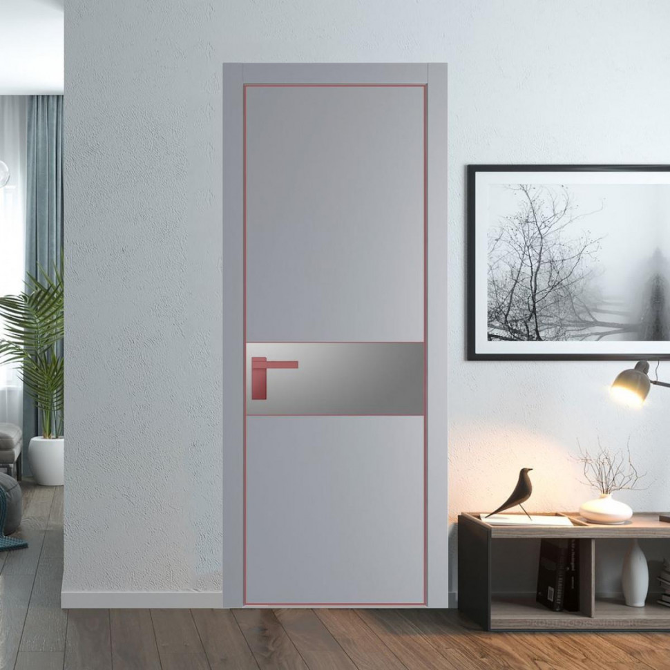 Межкомнатная дверь ProfilDoors 17 PE с вставкой из стекла серебро матлак Смоки с алюминиевой кромкой Красный антрацит