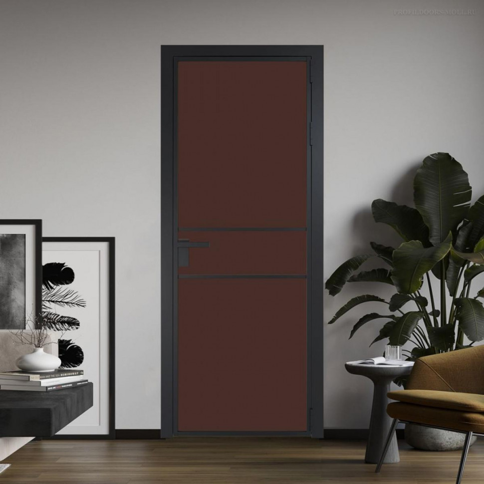 Межкомнатная дверь ProfilDoors 2 AG стекло Монохром шоколад триплекс цвет профиля Черный матовый