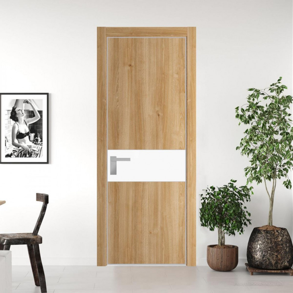 Межкомнатная дверь ProfilDoors 17 NE Дуб Карамель с кромкой Матовая с стекляной вставкой монохром белый просветленный