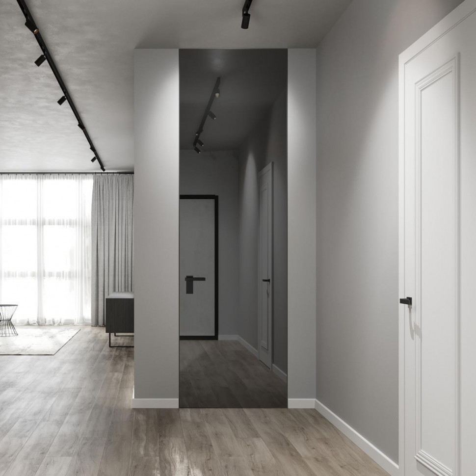 Межкомнатная дверь ProfilDoors 0M Зеркало Grey алюминиевая кромка Никель матовый