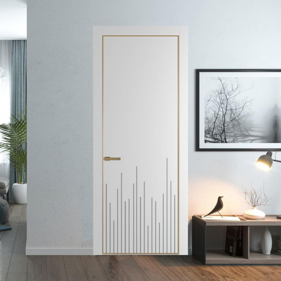 Межкомнатная дверь ProfilDoors 7 PE с фрезерованным рисунком Крем Вайт с алюминиевой кромкой Золото