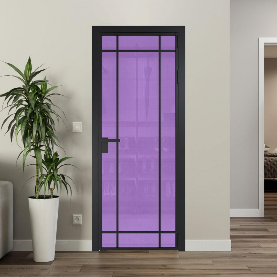 Межкомнатная дверь ProfilDoors 5 AG стекло Кризет фиолетовое цвет профиля Черный матовый