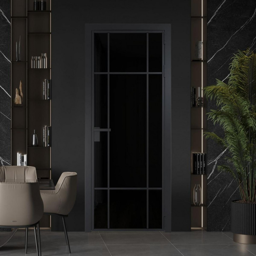 Межкомнатная дверь ProfilDoors 8 AG стекло Триплекс черный цвет профиля Черный матовый