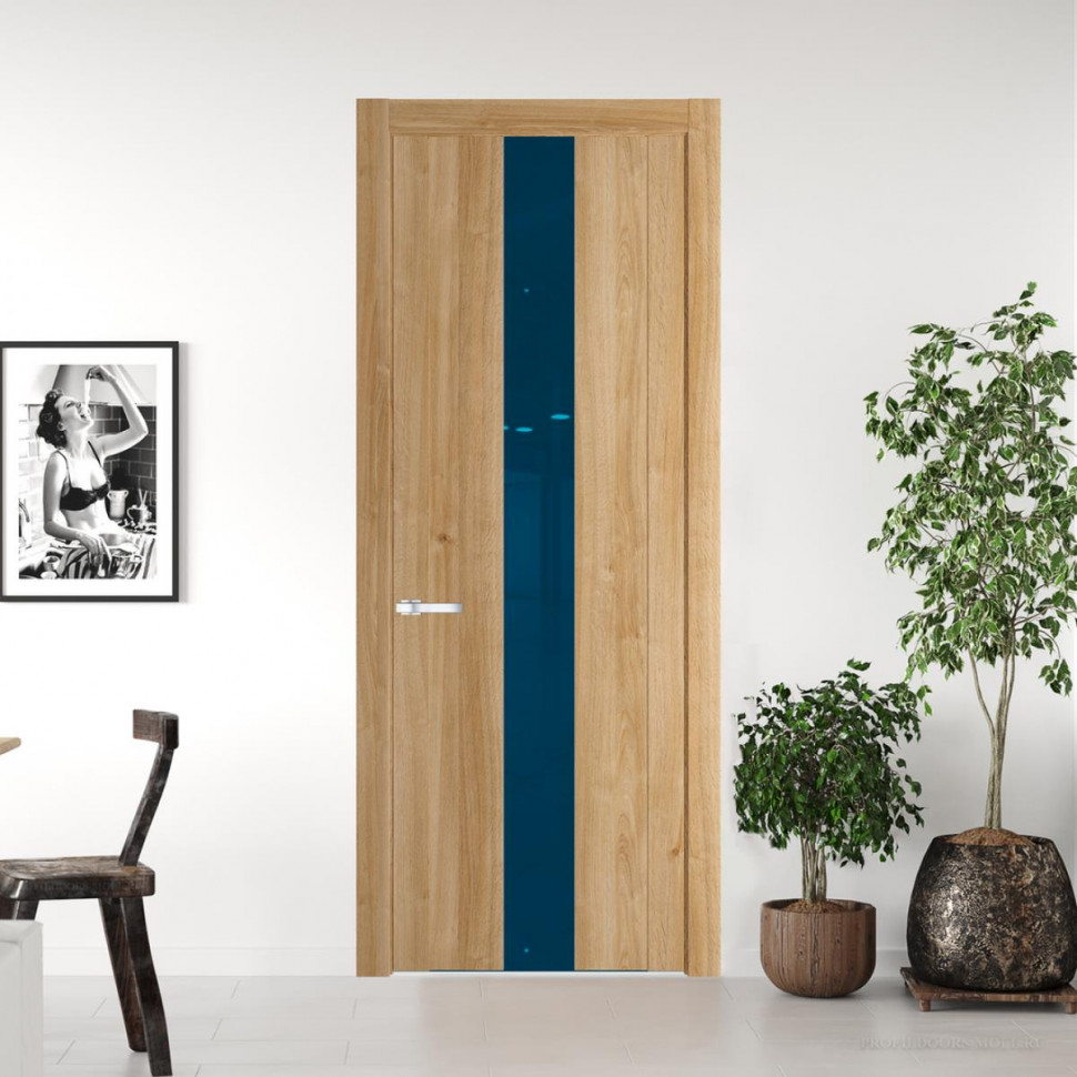 Межкомнатная дверь ProfilDoors 1.9 N Дуб Карамель с вставкой стекла зеркало blue