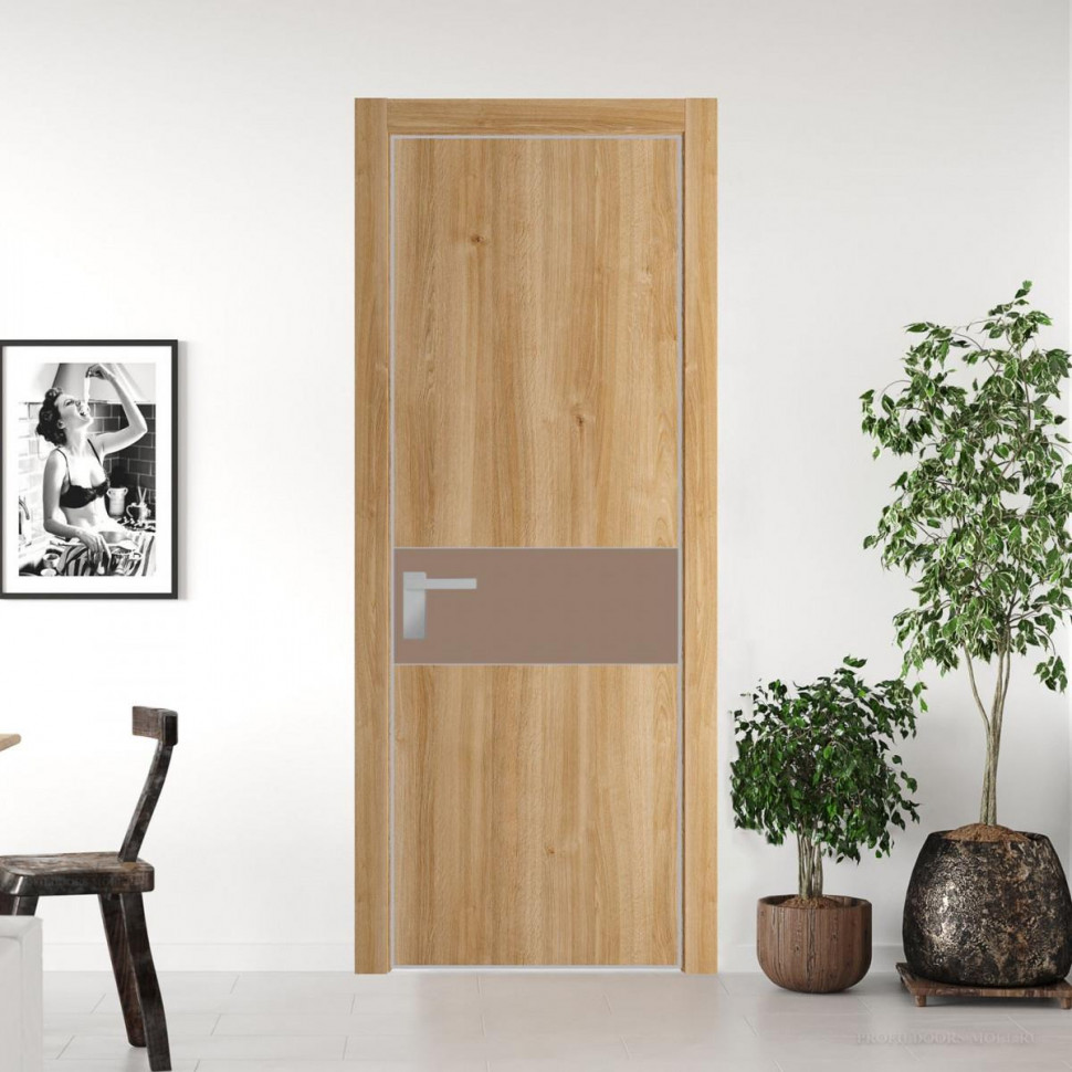 Межкомнатная дверь ProfilDoors 17 NE Дуб Карамель с кромкой Матовая с стекляной вставкой монохром капучино