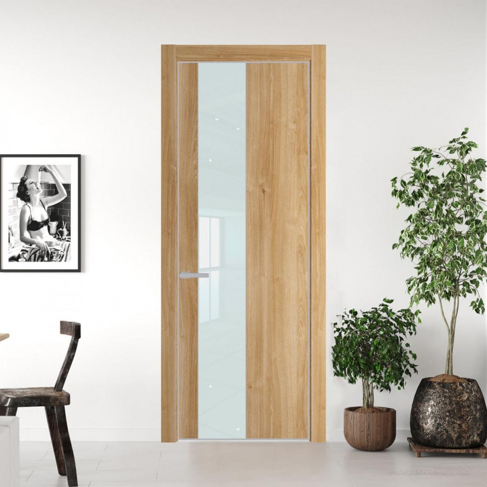 Межкомнатная дверь ProfilDoors 19 NE Дуб Карамель с кромкой Матовая с стекляной вставкой белый лак