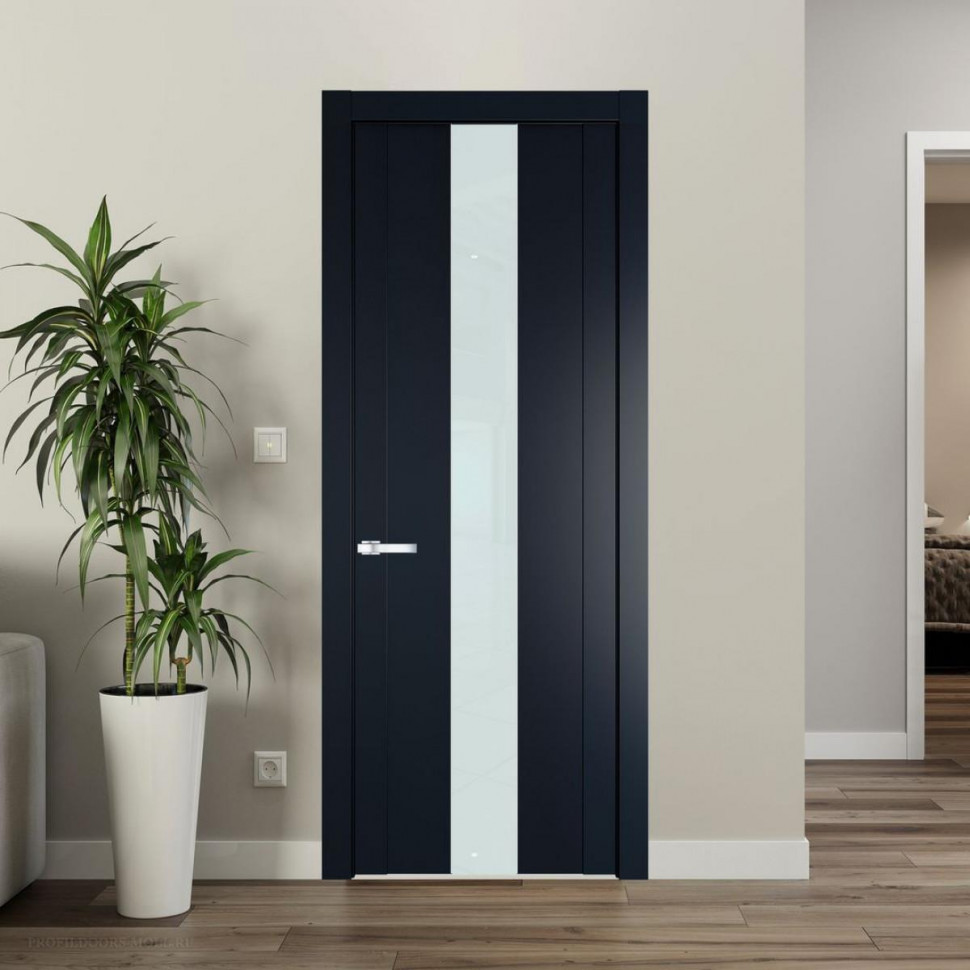 Межкомнатная дверь ProfilDoors 1.9P Нэви Блу Lacobel Белый лак молдинг Серебро