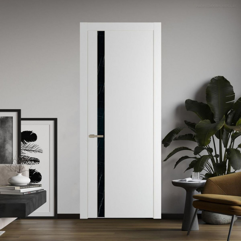 Межкомнатная дверь ProfilDoors 18 PW Крем Вайт Неро мрамор молдинг Никель матовый