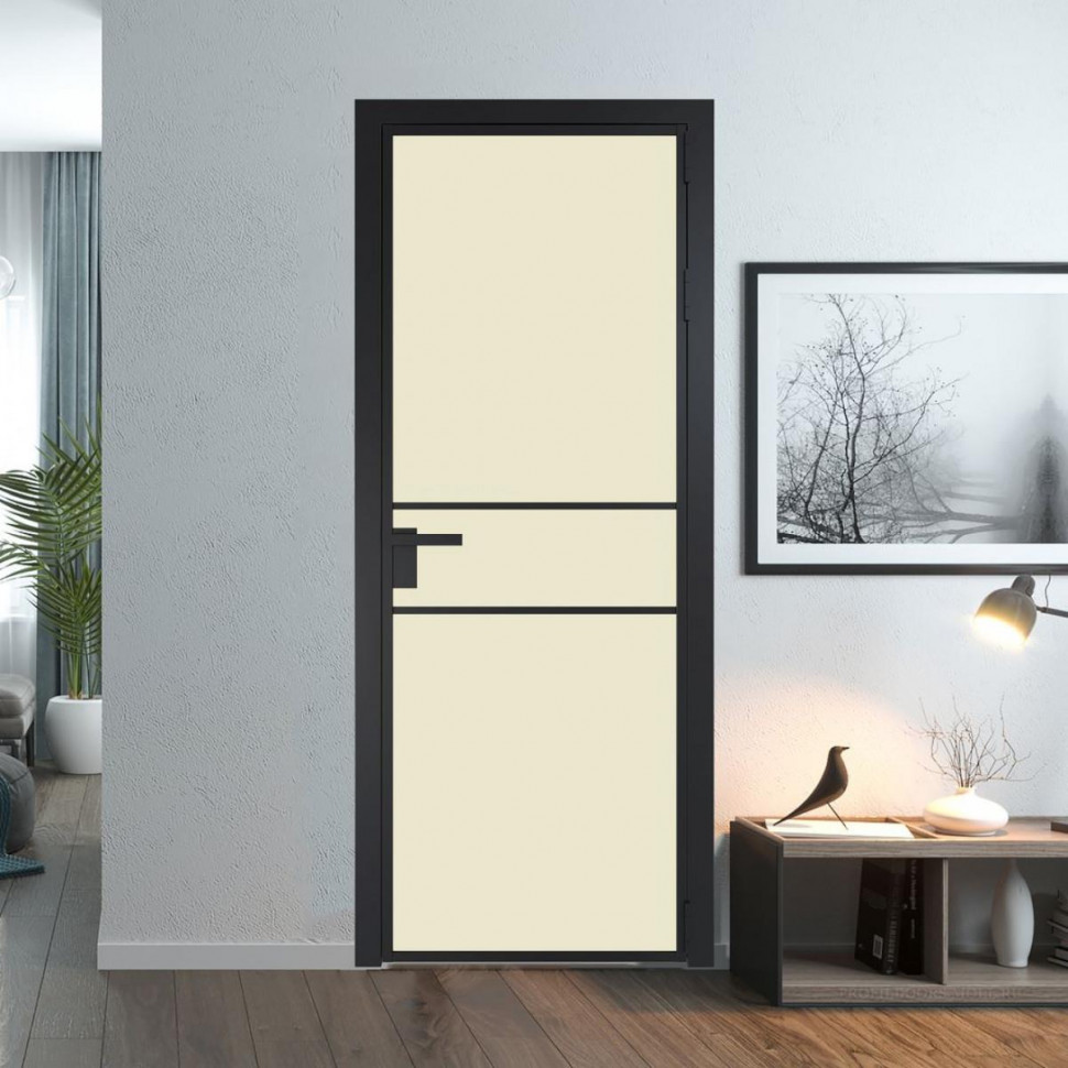 Межкомнатная дверь ProfilDoors 2 AG стекло Монохром жемчуг триплекс цвет профиля Черный матовый
