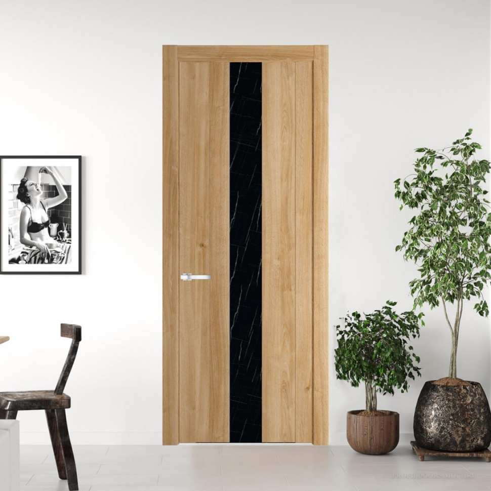 Межкомнатная дверь ProfilDoors 1.9 N Дуб Карамель с вставкой стекла неро мрамор