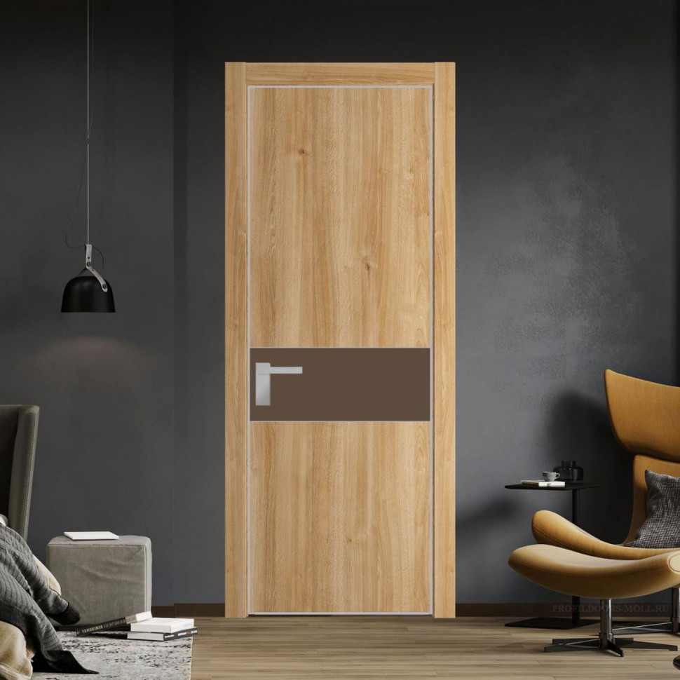Межкомнатная дверь ProfilDoors 17 NE Дуб Карамель с кромкой Матовая с стекляной вставкой монохром гляссе