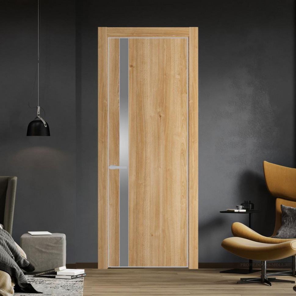 Межкомнатная дверь ProfilDoors 18 NE Дуб Карамель с кромкой Матовая с стекляной вставкой серебро матлак
