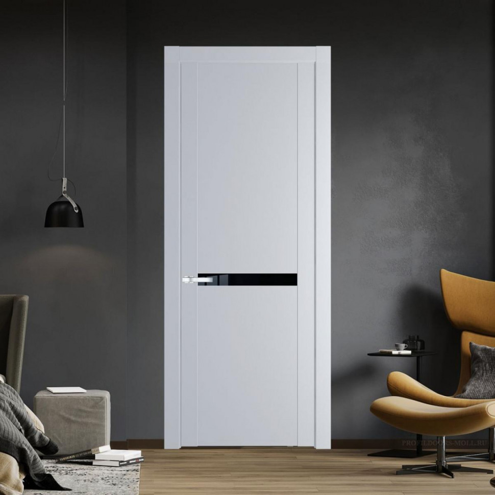 Межкомнатная дверь ProfilDoors 1.4P Лайт Грей Lacobel Черный лак молдинг Серебро