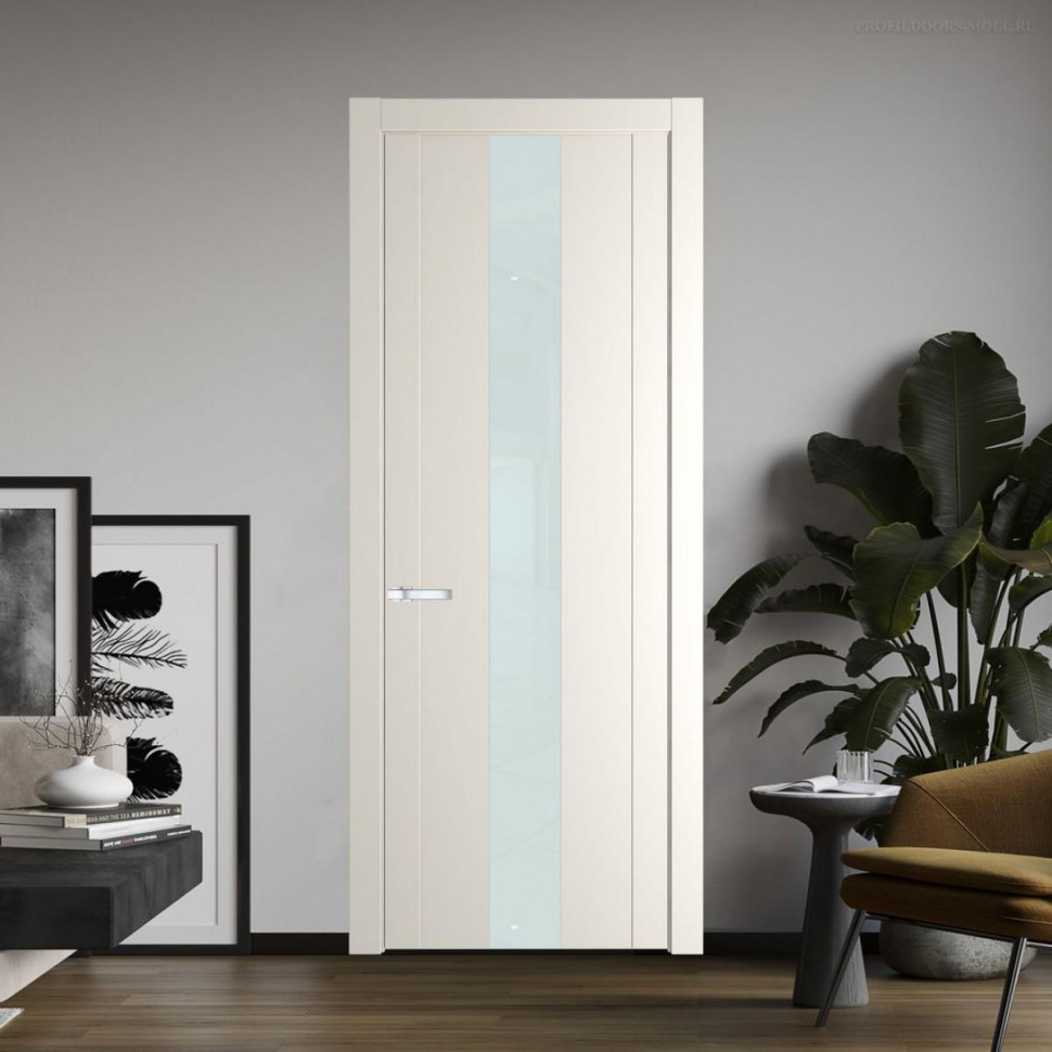 Межкомнатная дверь ProfilDoors 1.9P Перламутр белый Lacobel Белый лак молдинг Серебро