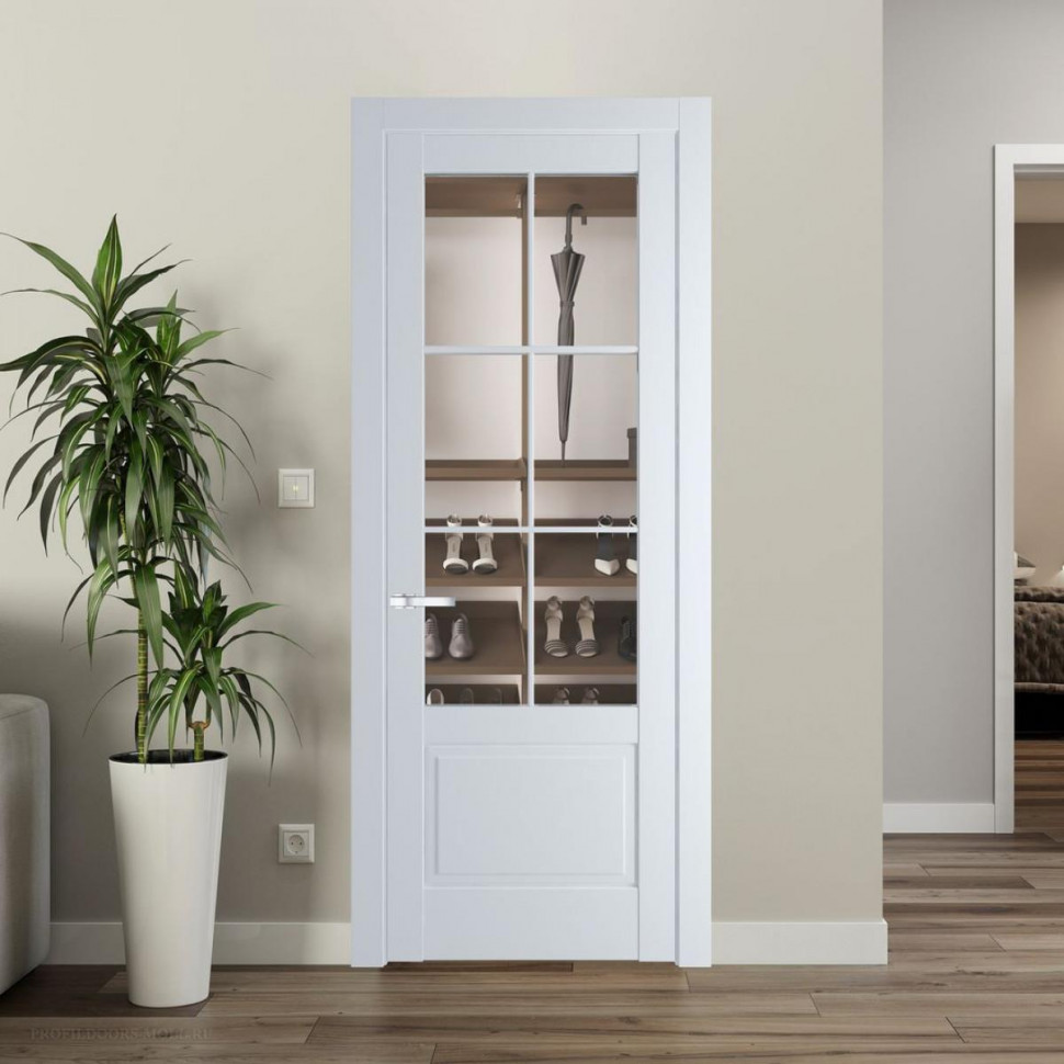 Межкомнатная дверь ProfilDoors 3.2.2 (р.6) PD цвет Вайт вставка Прозрачное
