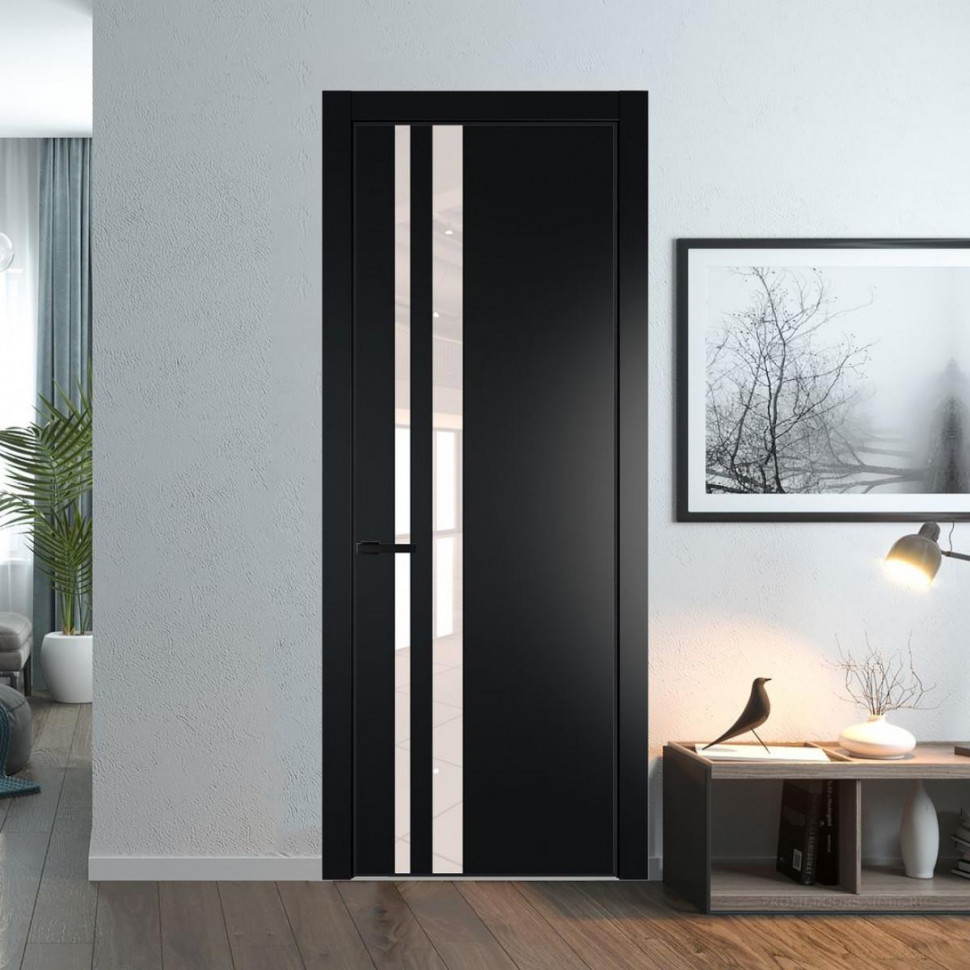 Межкомнатная дверь ProfilDoors 20 PA Блэк с профилем Черный с стеклом перламутровый лак