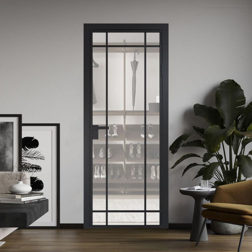 Межкомнатная дверь ProfilDoors 5 AG стекло Мору двухстороннее белое цвет профиля Черный матовый