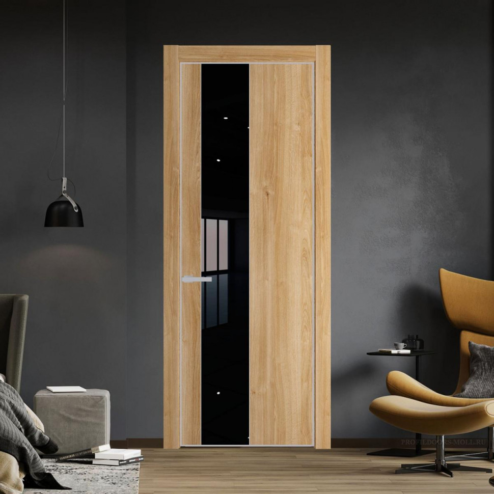 Межкомнатная дверь ProfilDoors 19 NE Дуб Карамель с кромкой Матовая с стекляной вставкой черный лак