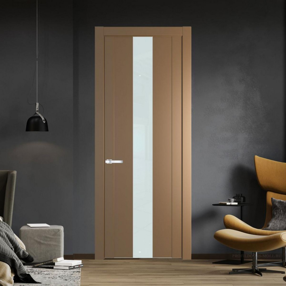 Межкомнатная дверь ProfilDoors 1.9P Перламутр золото Lacobel Белый лак молдинг Серебро