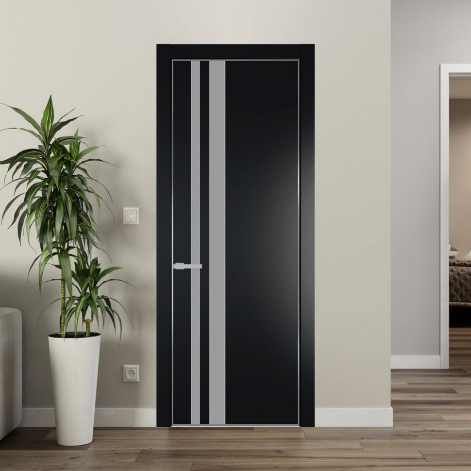Межкомнатная дверь ProfilDoors 20 PA Блэк с профилем Серебро с стеклом  монохром серый