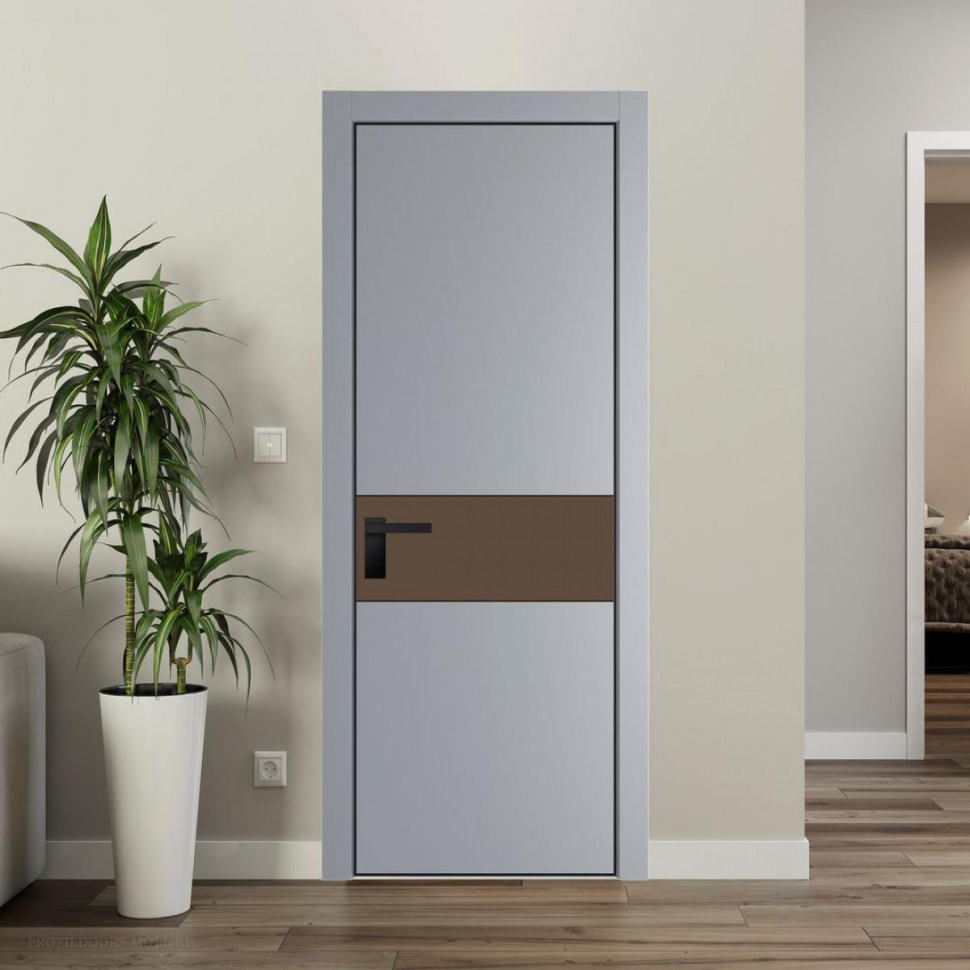 Межкомнатная дверь ProfilDoors 17 PE с вставкой из стекла монохром гляссе Смоки с алюминиевой кромкой Черный